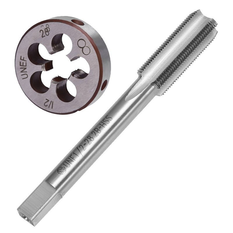 Saihisday مجموعة أدوات التقطيع والملف Saihisday 1/2"-28 TPI، 1/2x28 UNEF HSS لفتحات الخيوط اليمنى وآلة الخيوط المستديرة لإصلاح خيوط البراغي وأداة DIY للتقطيع (RH) - Image 1